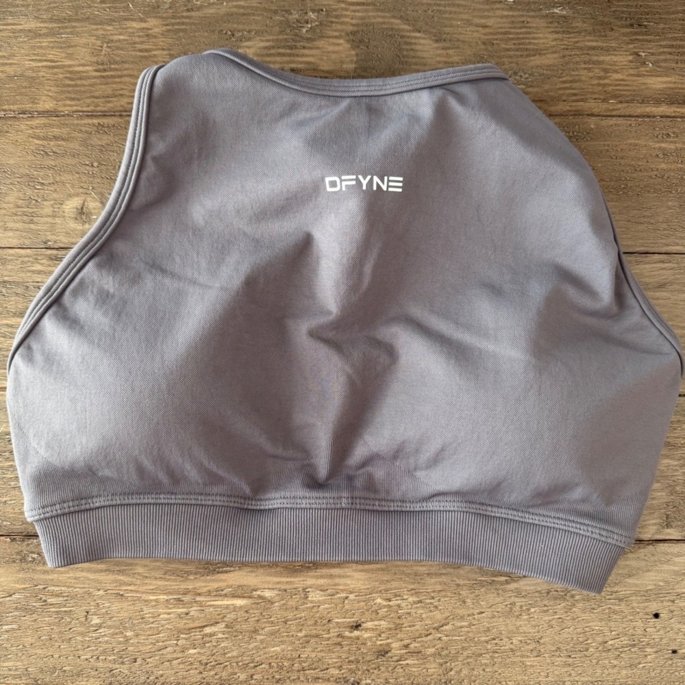 DFYNE Womens High Neck Cross Back Sports Bra Charcoal Grey XL Ribbed Seamless